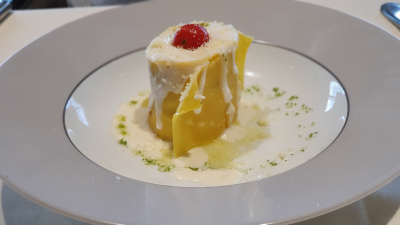 Lasagnette au gratin with Asiago cheese and Parma ham